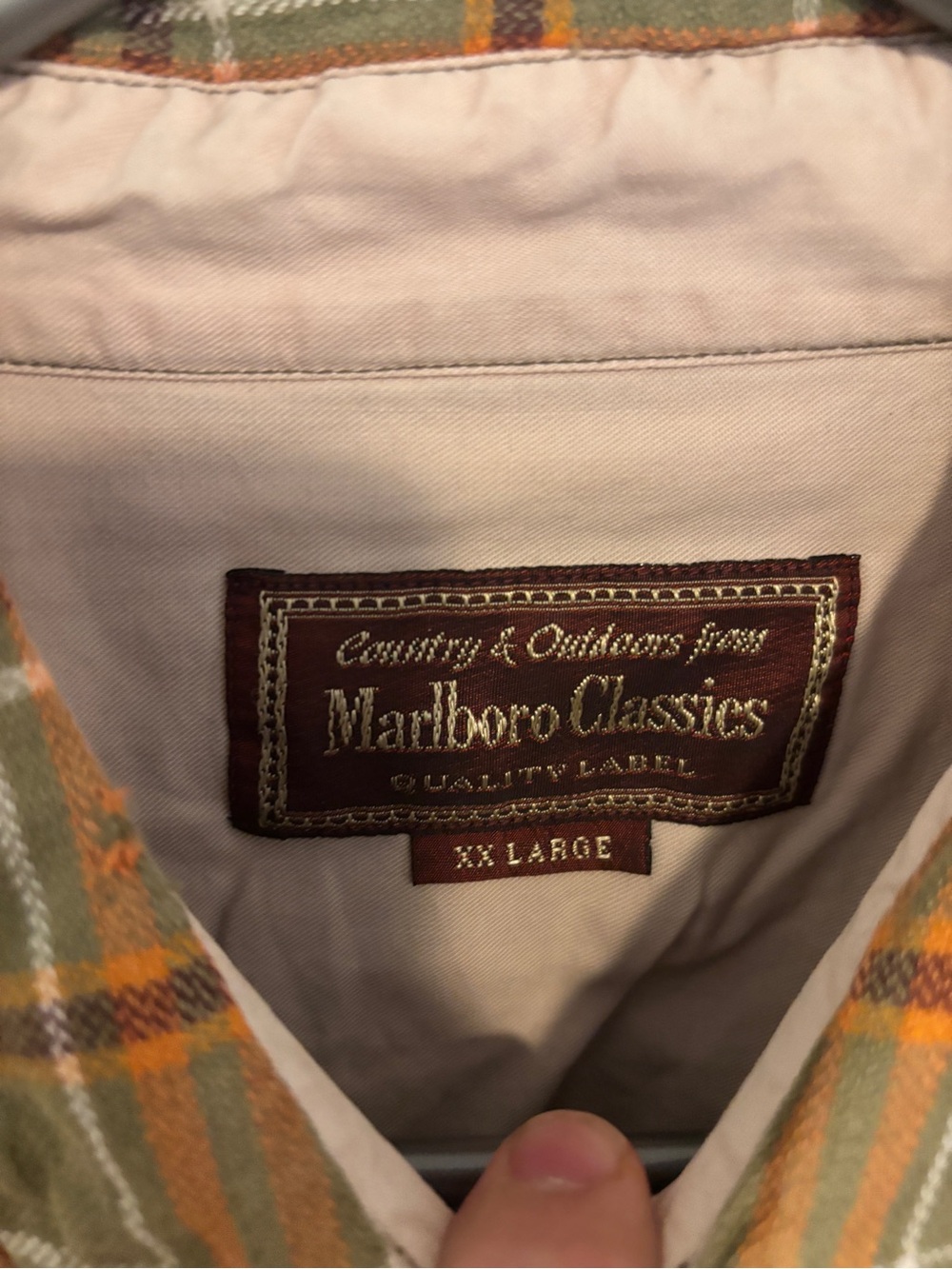 Marlboro Classics Men’s Plaid Button-Down Shirt in Green, Orange, Brown